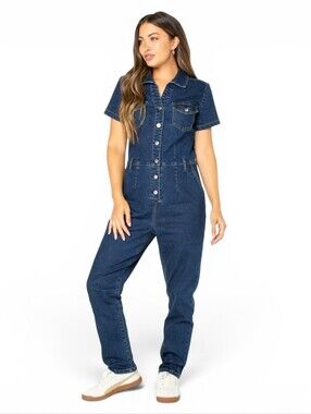 Celebrity Pink Women’s Denim Boilersuit Jumpsuit Size Large NWT Slim Fit Button